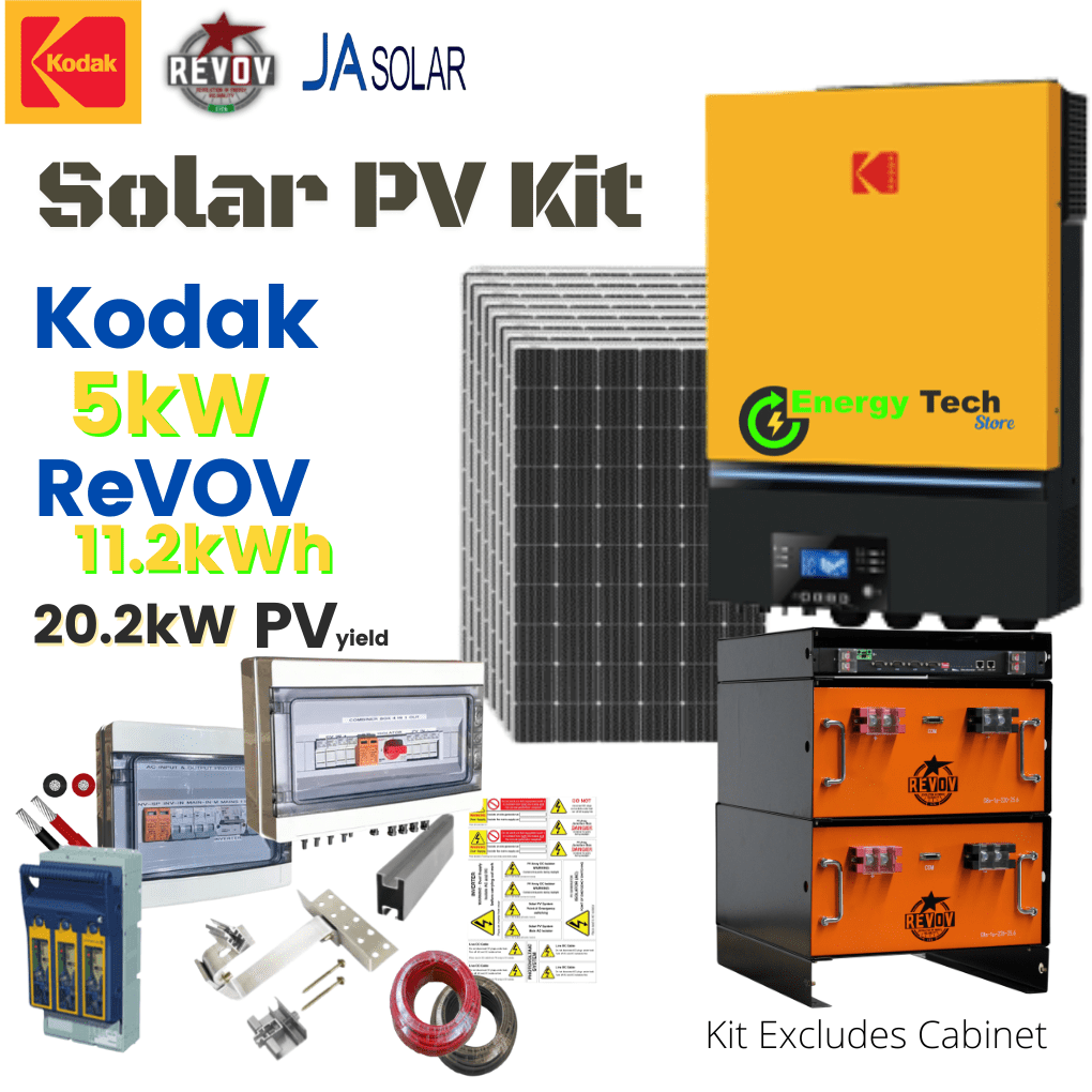 5kW Kodak Solar Kit with 11.2KWh REVOV LiFe C8 – 20kWh PV